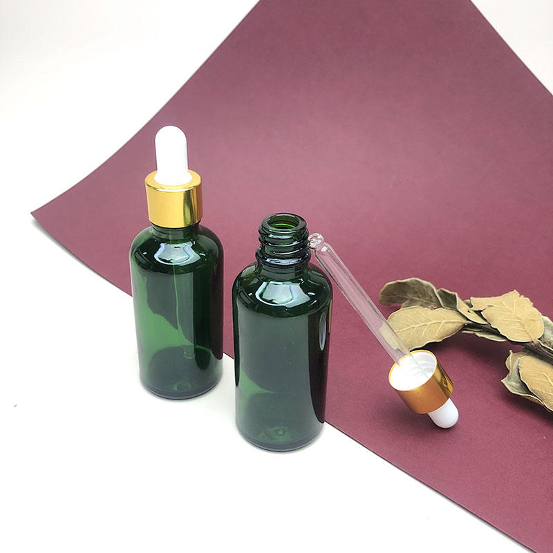 Wholesale green glass oil drop bottle private label beard oil drop ship glass bottle for essential oil