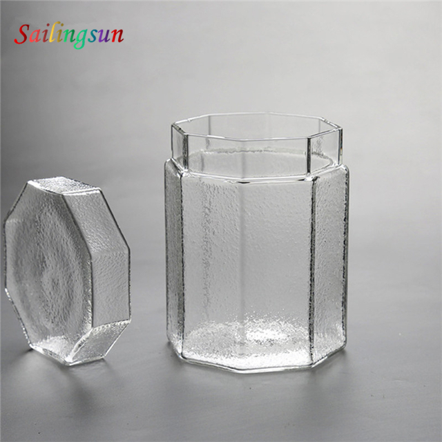 Wholesale hammer pattern design handmade with lid pyrex glass condiment herb jar