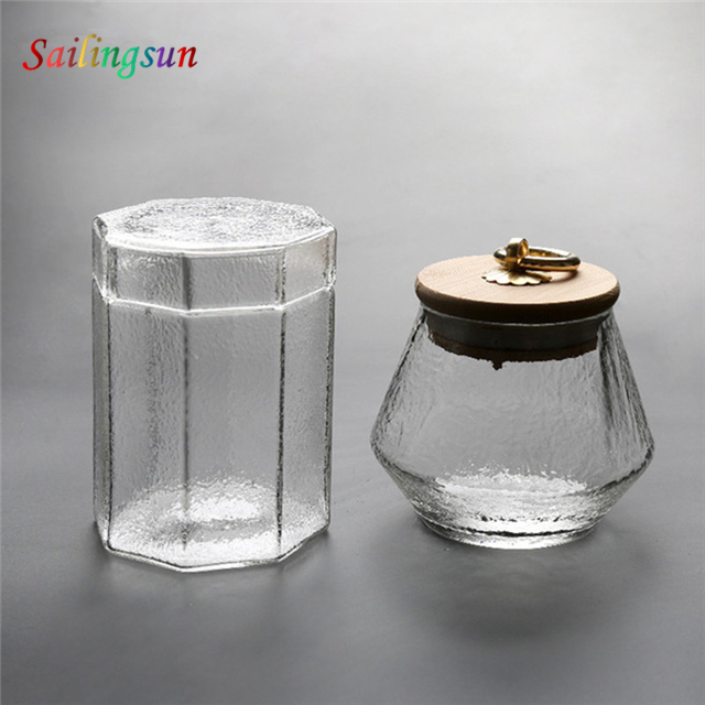 Wholesale hammer pattern design handmade with lid pyrex glass condiment herb jar