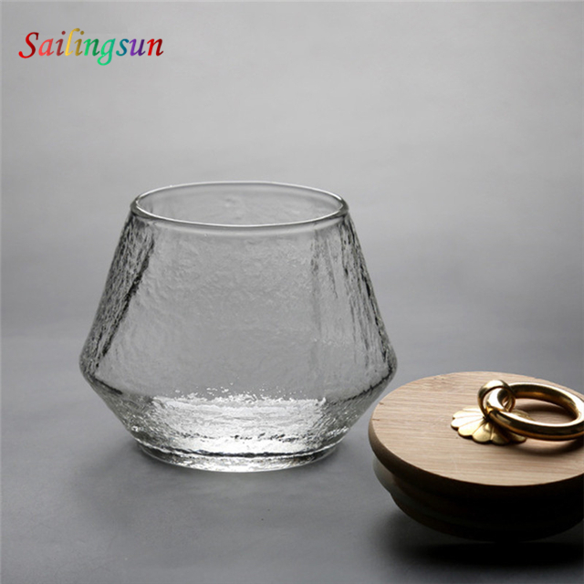 Wholesale hammer pattern design handmade with lid pyrex glass condiment herb jar