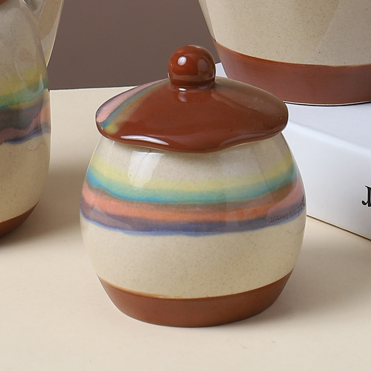 Wholesale hand painted colorful retro porcelain jars ceramic seasoning jars ceramic storage jar for kitchen