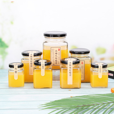 Wholesale hexagon glass bottle bulk honey jar glass jars bottles