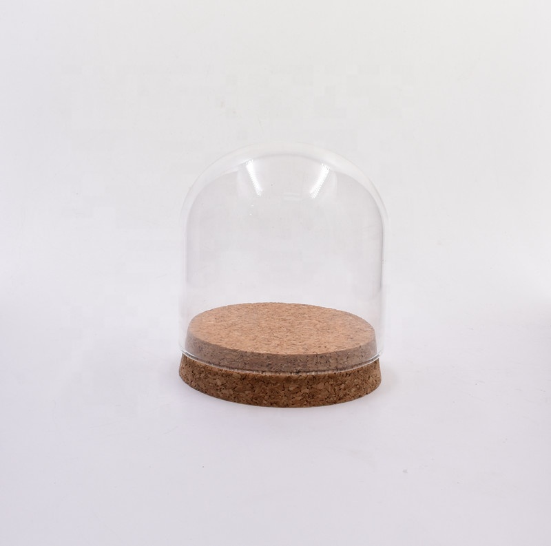 Wholesale high borosilicate glass clear empty Dome good looking shape with Synthetic wooden base for doll gift display