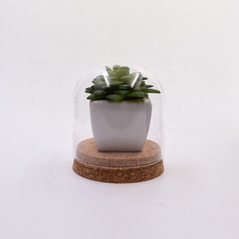 Wholesale high borosilicate glass clear empty Dome good looking shape with Synthetic wooden base for doll gift display