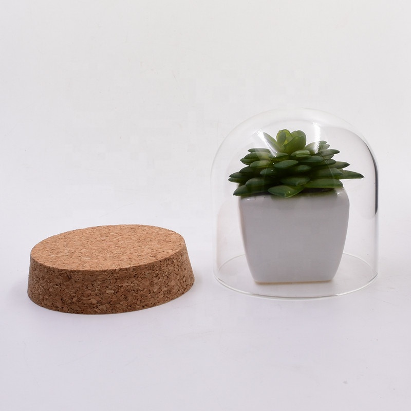 Wholesale high borosilicate glass clear empty Dome good looking shape with Synthetic wooden base for doll gift display
