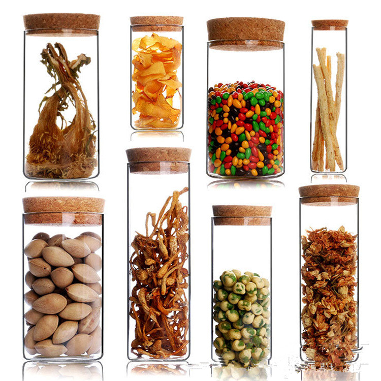 Wholesale high borosilicate glass storage jars with cork lid