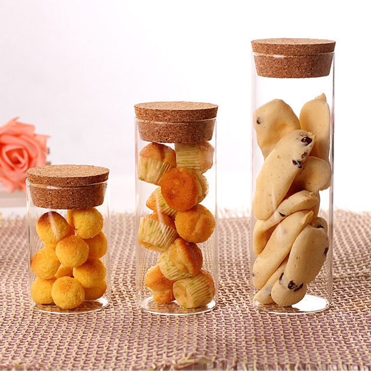 Wholesale high borosilicate glass storage jars with cork lid