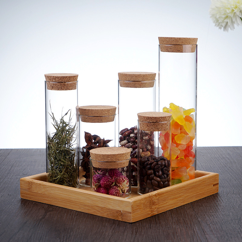 Wholesale high borosilicate glass storage jars with cork lid