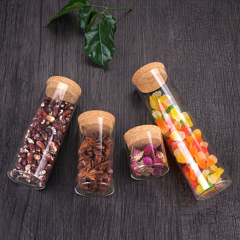 Wholesale high borosilicate glass storage jars with cork lid
