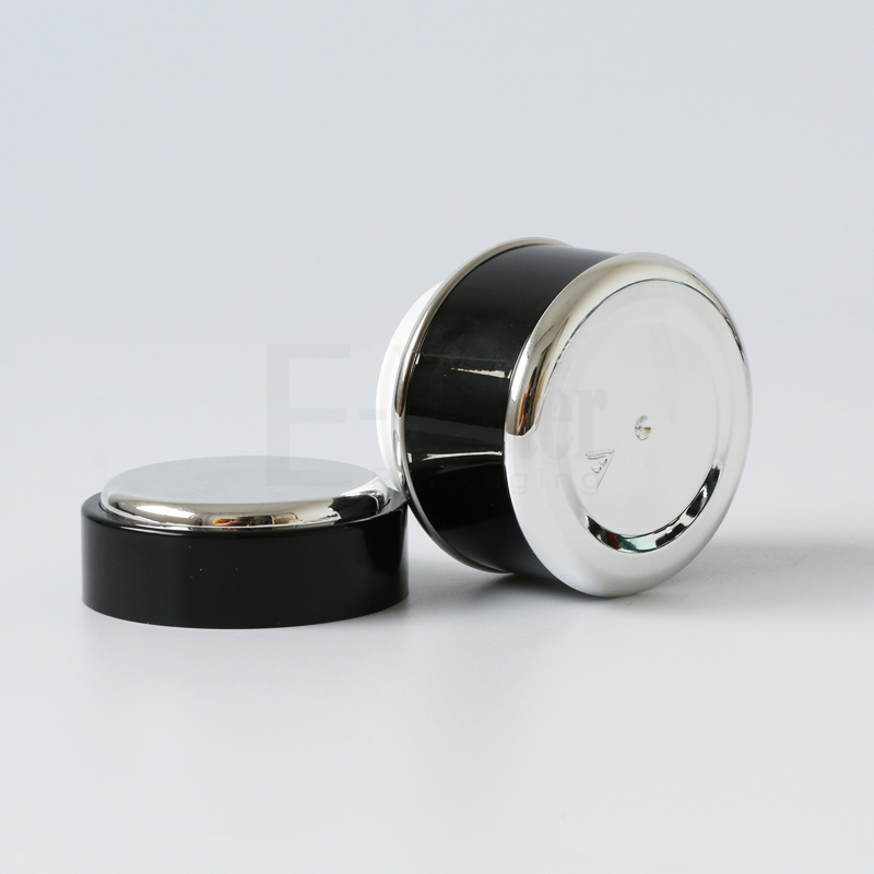Wholesale high end double wall 50ml 50g round shape plastic black and gold herbal whitening face cream jar