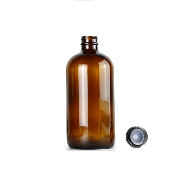Wholesale high quality 1/2oz 1 oz 2 oz 4 oz 8oz amber boston round 16oz clear blue glass bottle bakelite lid