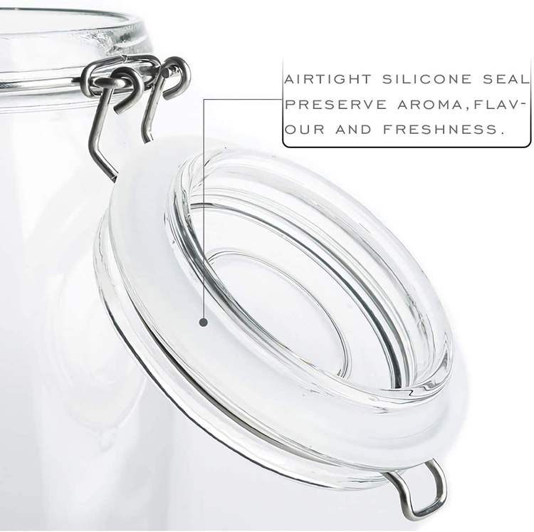 Wholesale high quality 1500ml glass food storage jar glass food canister with clip glass lids