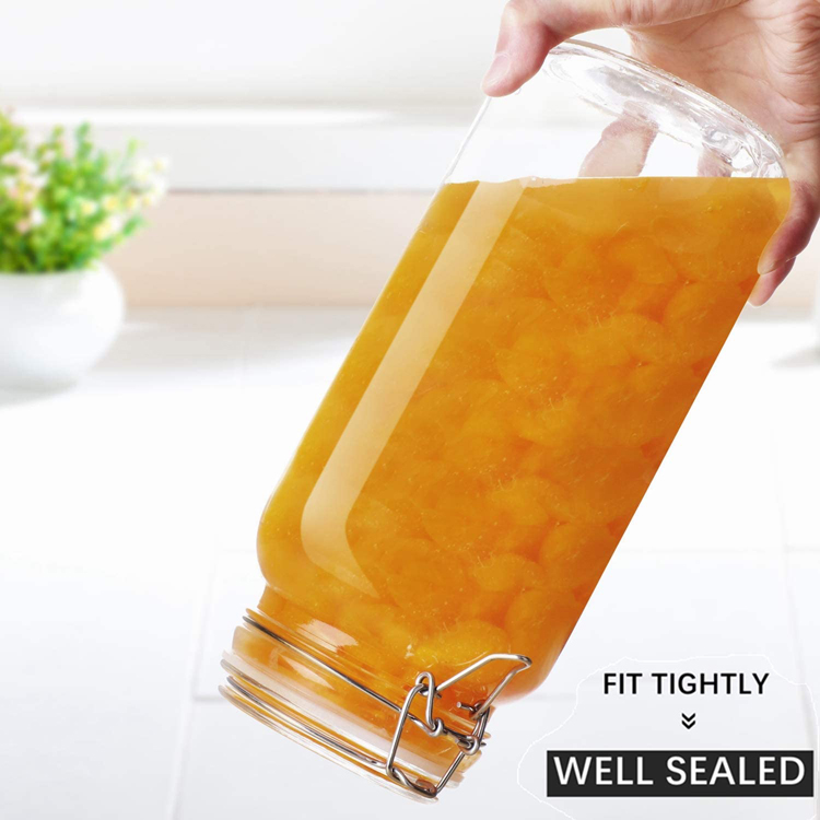 Wholesale high quality 2300 ml square glass food storage jar with clip glass lids