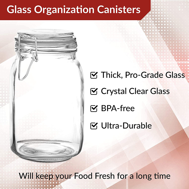Wholesale high quality 2300 ml square glass food storage jar with clip glass lids