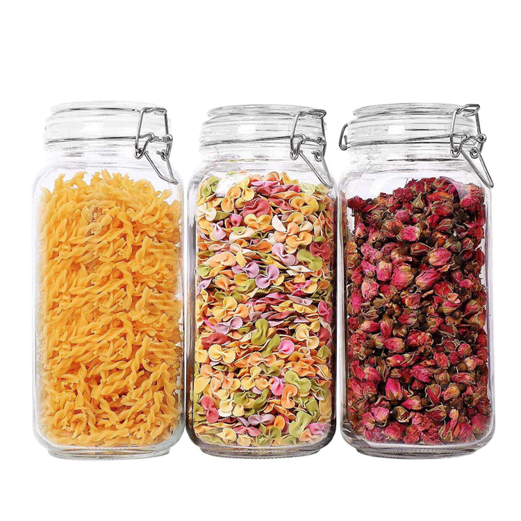 Wholesale high quality 2300 ml square glass food storage jar with clip glass lids
