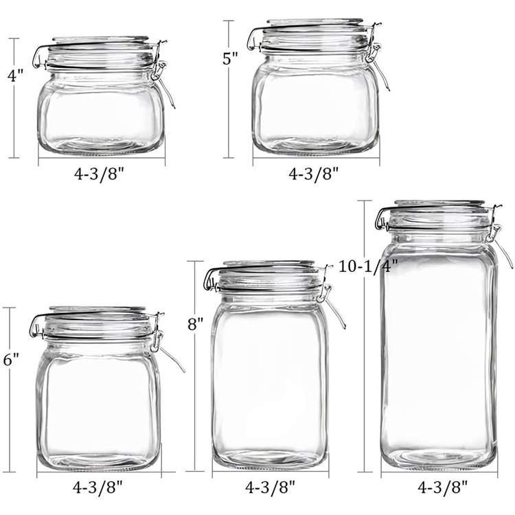 Wholesale high quality 2300 ml square glass food storage jar with clip glass lids