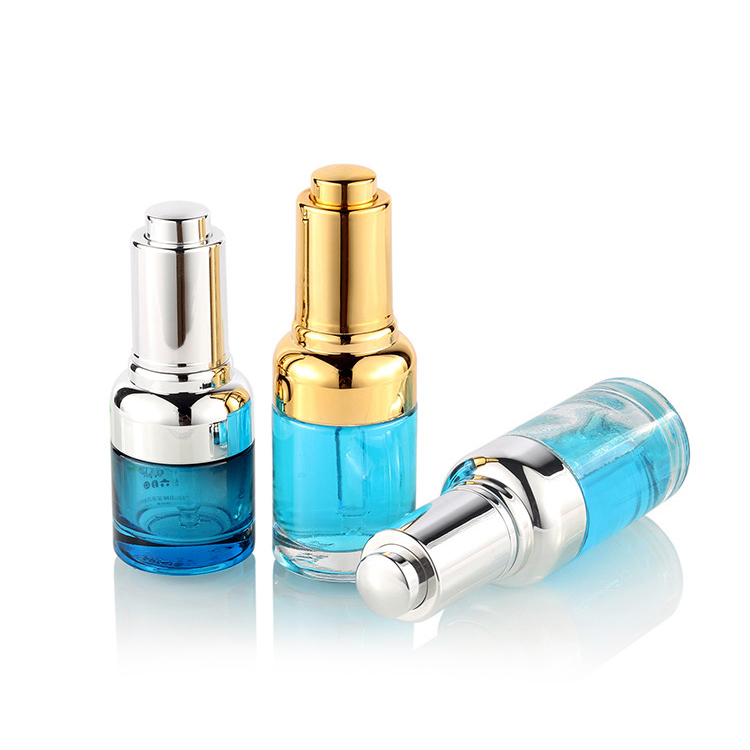Wholesale high quality eco friendly 30ml shoulder Press clear glass dropper bottle with silver