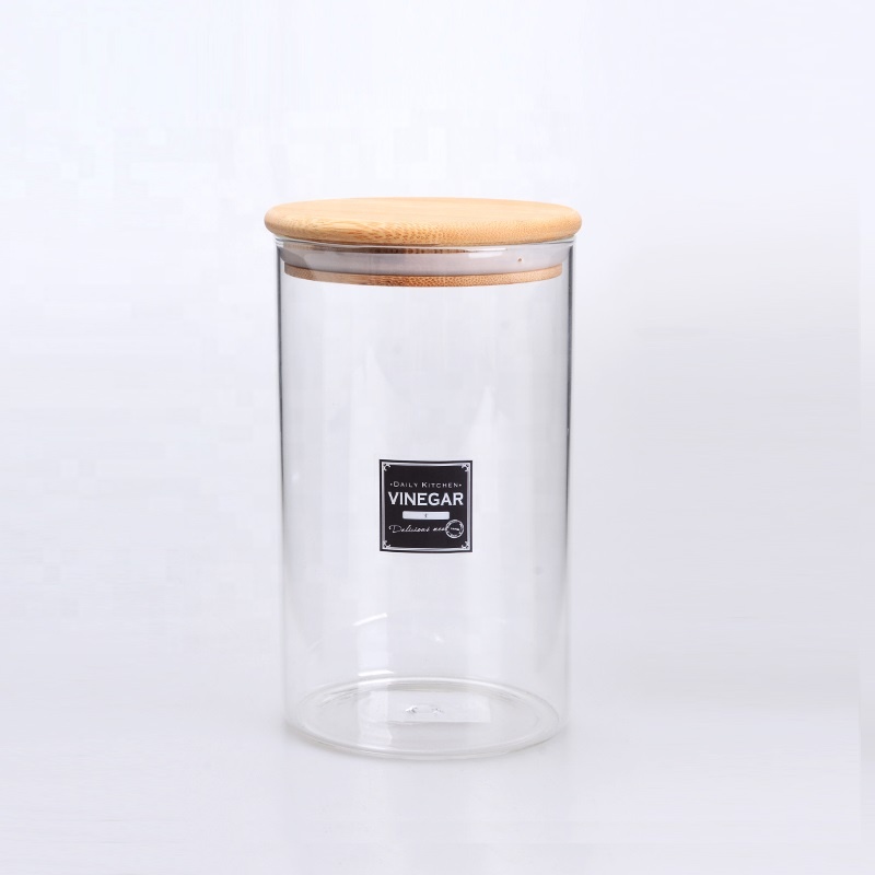 Wholesale high quality glass jar airtight high borosilicate glass storage jar With Wooden Lid