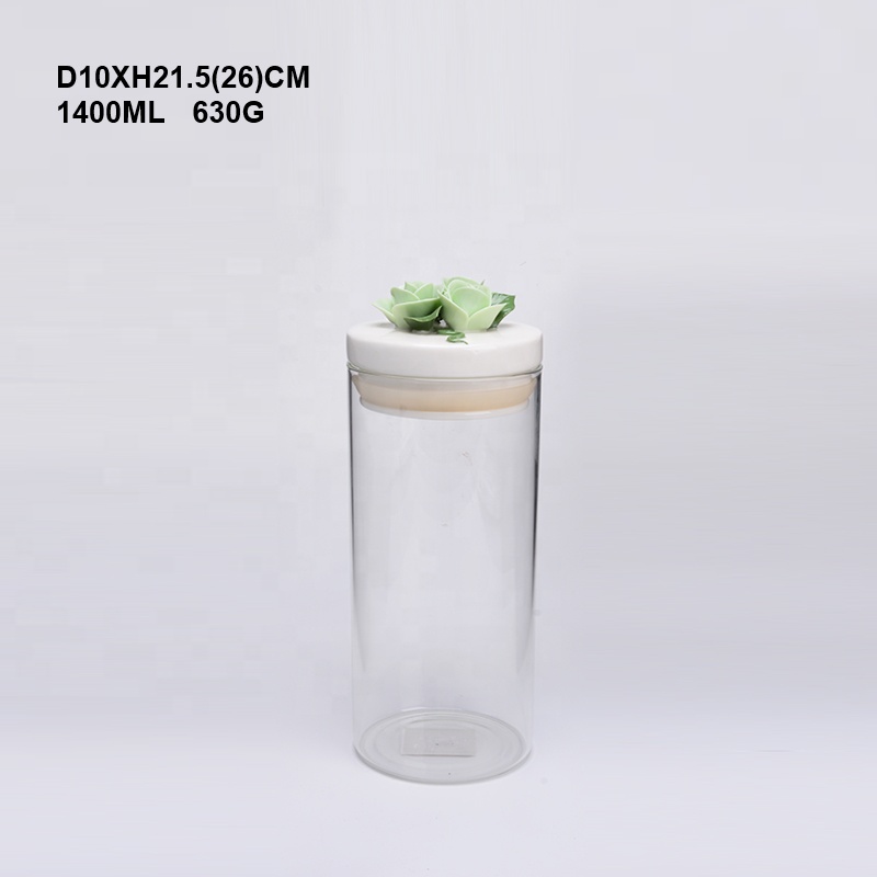 Wholesale high quality glass jar airtight high borosilicate glass storage jar With Wooden Lid