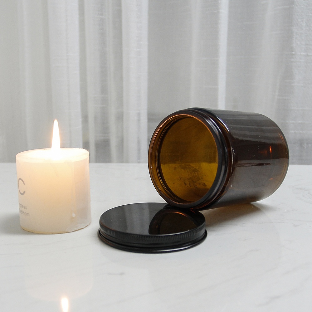 Wholesale home decoration frosted amber candle jars glass with lids and custom printing