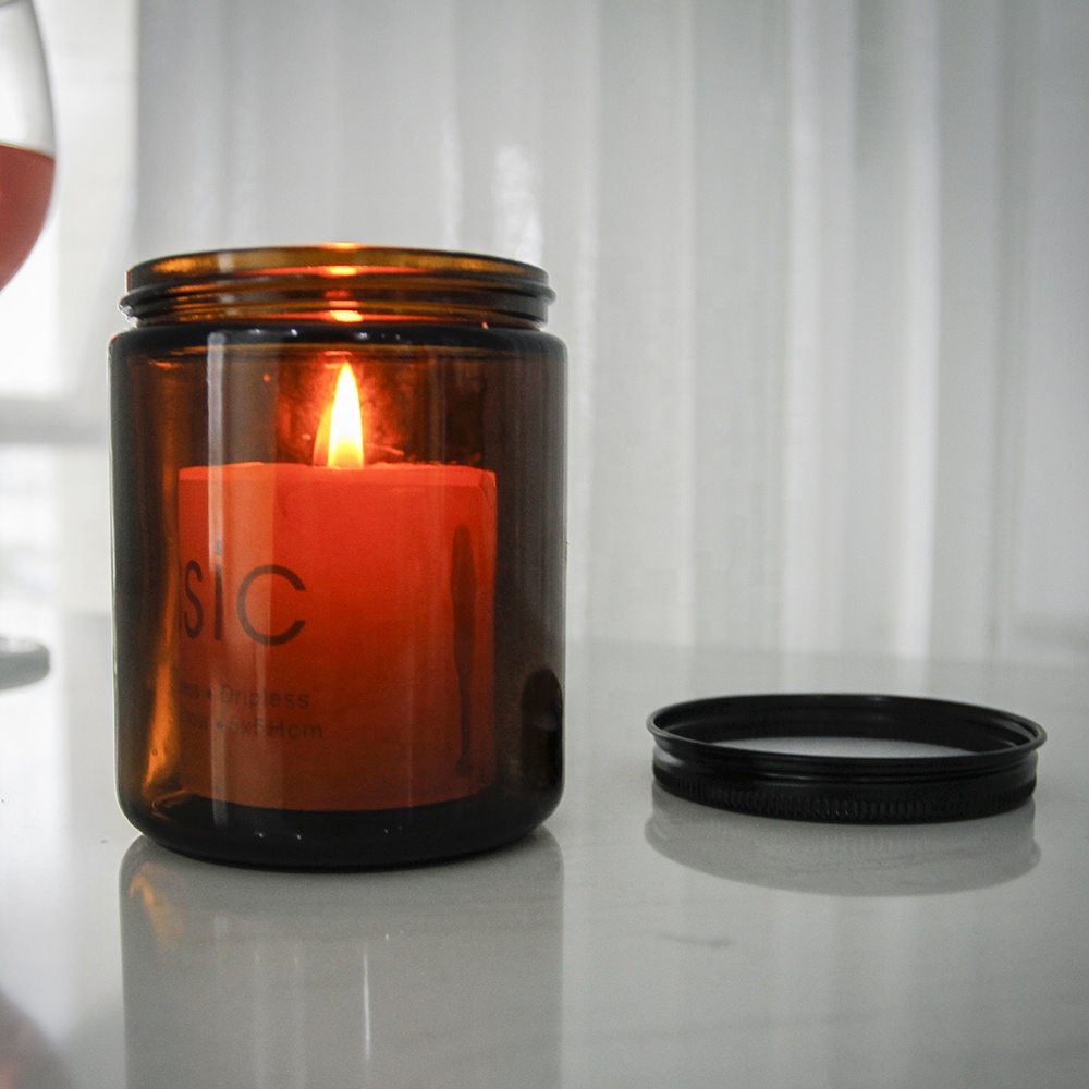 Wholesale home decoration frosted amber candle jars glass with lids and custom printing