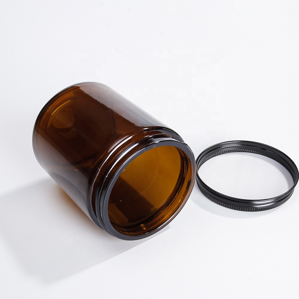 Wholesale home decoration frosted amber candle jars glass with lids and custom printing
