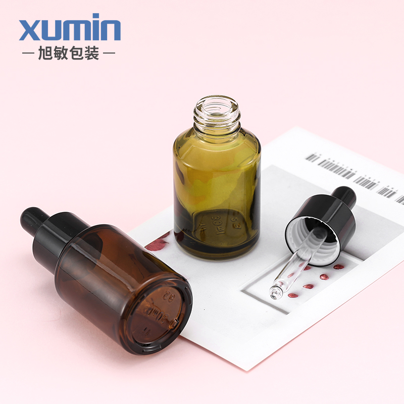 Wholesale hot sale luxury cosmetic green and amber glass dropper bottle 30ML