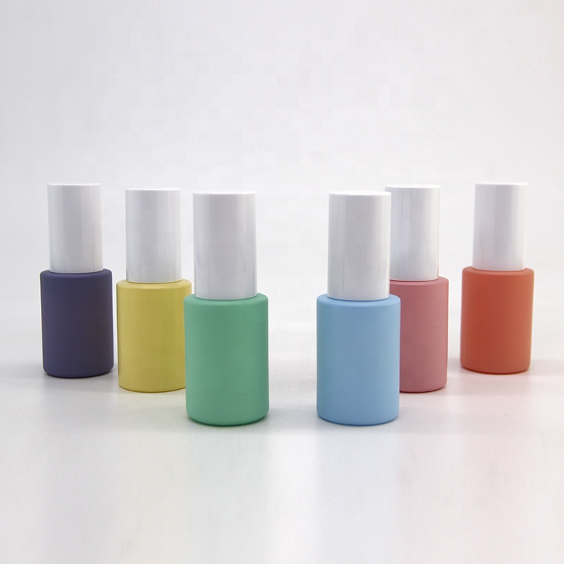 Wholesale in stock purple pink blue peach yellow green color glass bottles with white pump head in 30ml