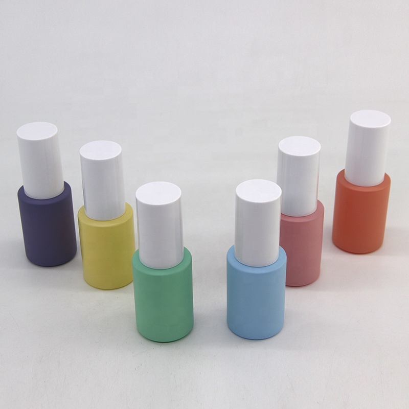 Wholesale in stock purple pink blue peach yellow green color glass bottles with white pump head in 30ml