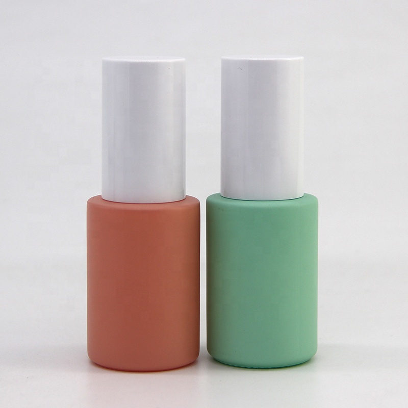 Wholesale in stock purple pink blue peach yellow green color glass bottles with white pump head in 30ml