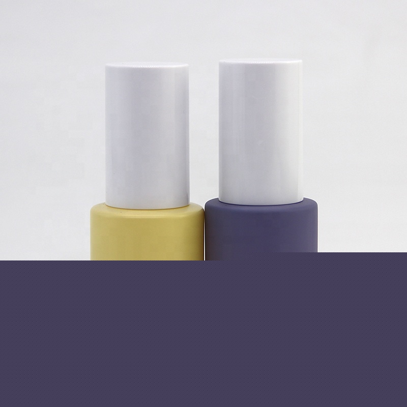 Wholesale in stock purple pink blue peach yellow green color glass bottles with white pump head in 30ml