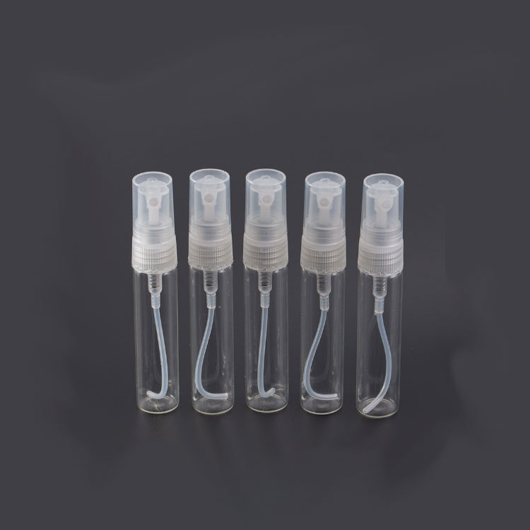 Wholesale inexpensive 2ml 3ml 5ml clear glass perfume tester with white mist spray plastic lids