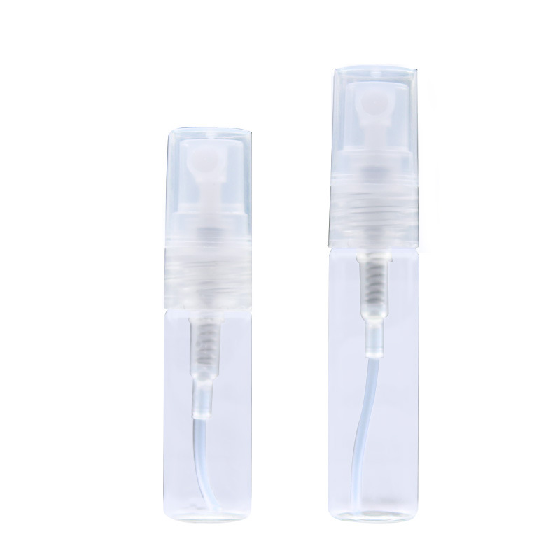 Wholesale inexpensive 2ml 3ml 5ml clear glass perfume tester with white mist spray plastic lids