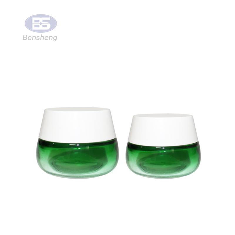 Wholesale jars and bottles for cosmetics, olive oil green cosmetic slant glass jar 15 30 50 ml cosmetics jar