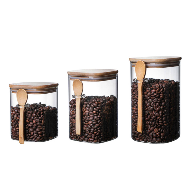 Wholesale kitchen household with wooden spoon glass food storage  jar