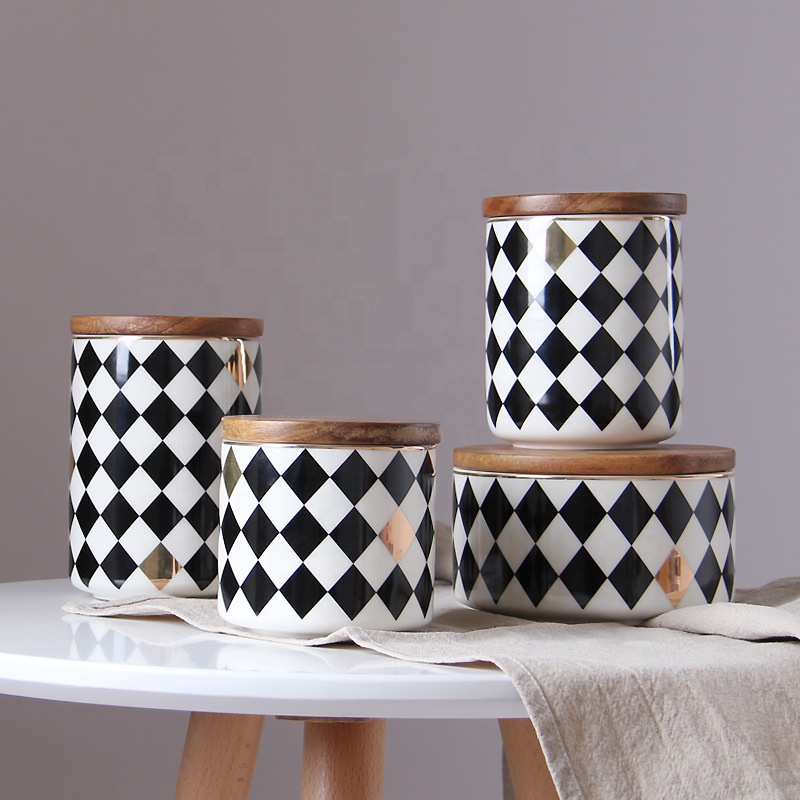 Wholesale kitchen ware airtight porcelain jars biscuit coffee bean tea canister with bamboo lid
