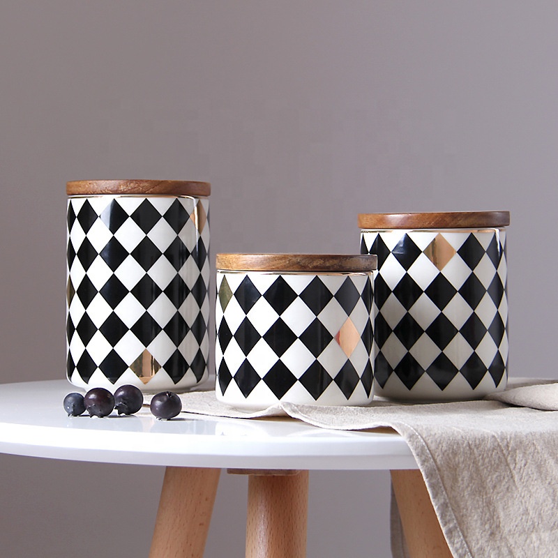 Wholesale kitchen ware airtight porcelain jars biscuit coffee bean tea canister with bamboo lid