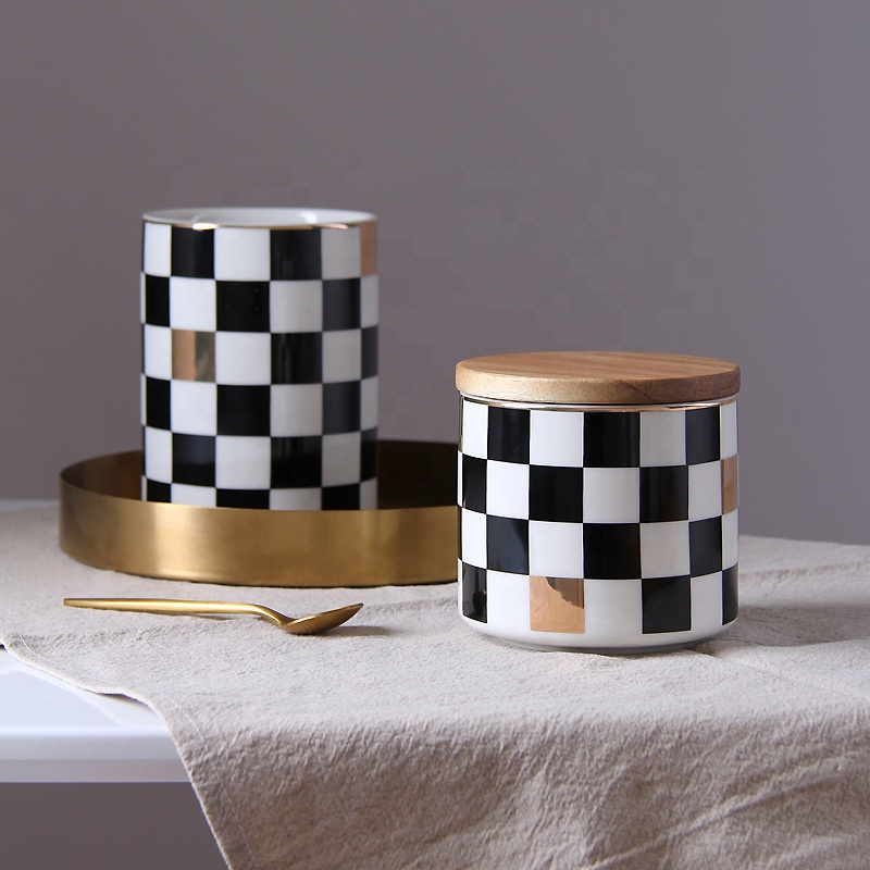 Wholesale kitchen ware airtight porcelain jars biscuit coffee bean tea canister with bamboo lid