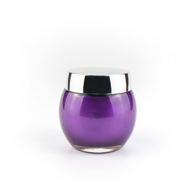 Wholesale large lotion container ball shape uv purple 1.7 oz 4oz 8oz 11oz cosmetic face cream glass jars with silver lids
