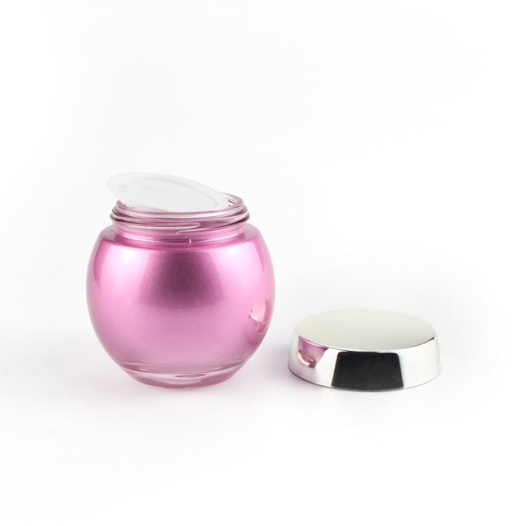 Wholesale large lotion container ball shape uv purple 1.7 oz 4oz 8oz 11oz cosmetic face cream glass jars with silver lids