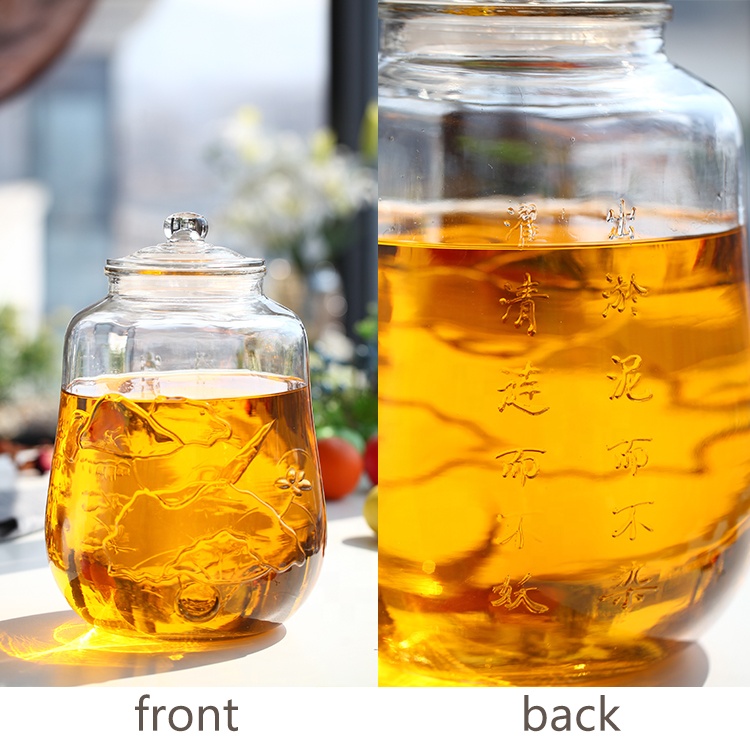 Wholesale large lotus pattern shaped wine glass jar drink juice bottles glass jars with tap
