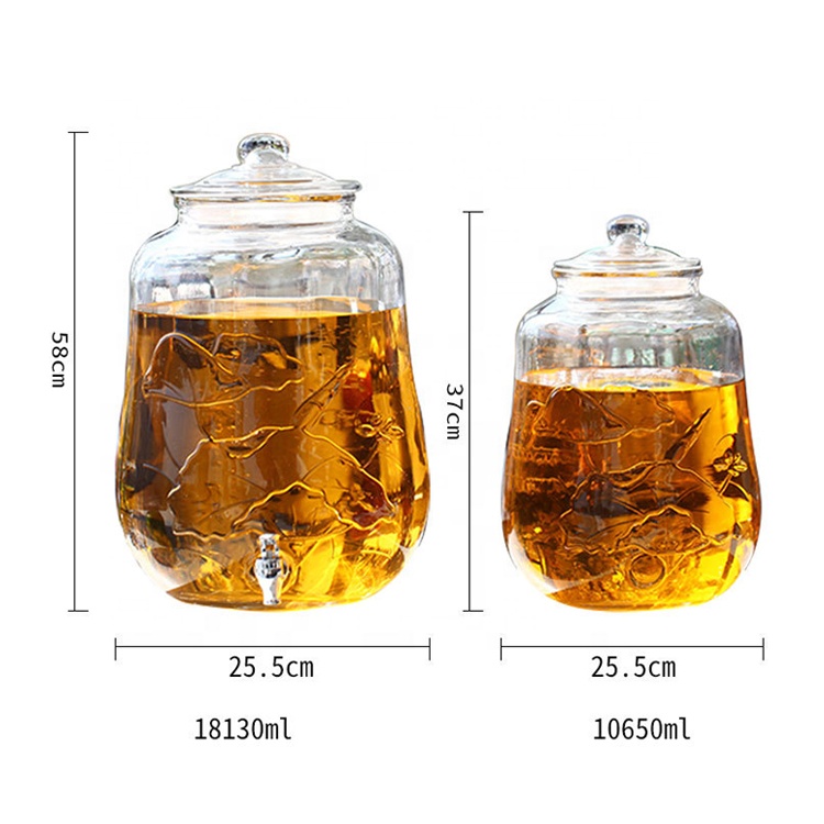 Wholesale large lotus pattern shaped wine glass jar drink juice bottles glass jars with tap
