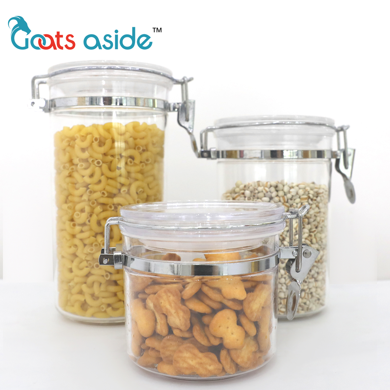 Wholesale leakproof plastic round airtight food sealed jar with metal lock PS material storage container kitchen storage box set