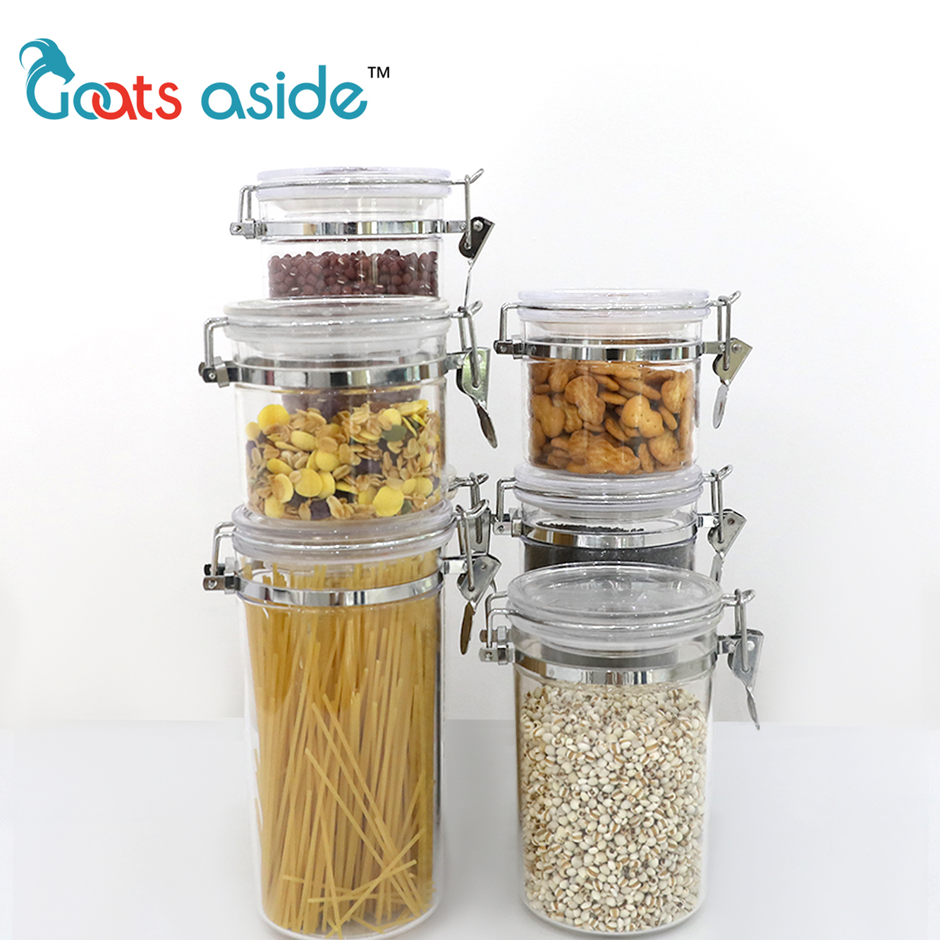 Wholesale leakproof plastic round airtight food sealed jar with metal lock PS material storage container kitchen storage box set