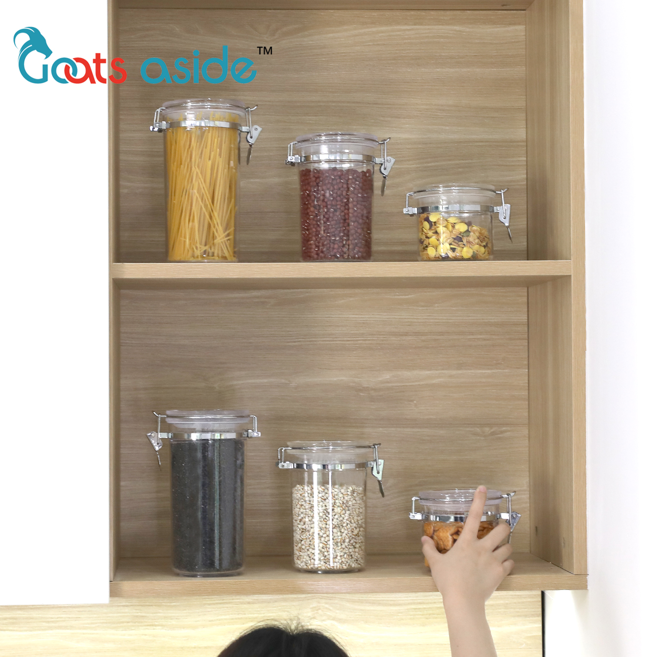 Wholesale leakproof plastic round airtight food sealed jar with metal lock PS material storage container kitchen storage box set