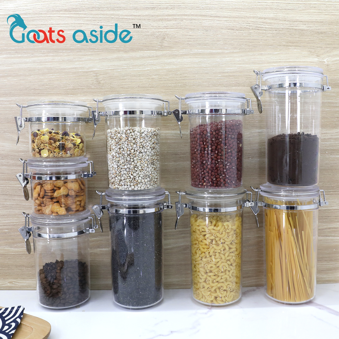Wholesale leakproof plastic round airtight food sealed jar with metal lock PS material storage container kitchen storage box set