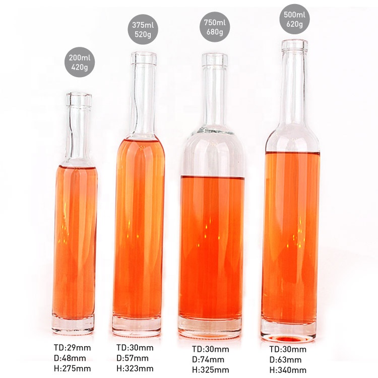 Wholesale long neck 200ml 750ml empty vodka glass wine bottle for whiskey liquor wine