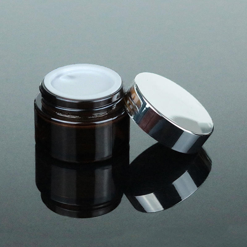 Wholesale low MOQ dark glass jar 50 ml amber cosmetic cream container 50ml (GJM11)