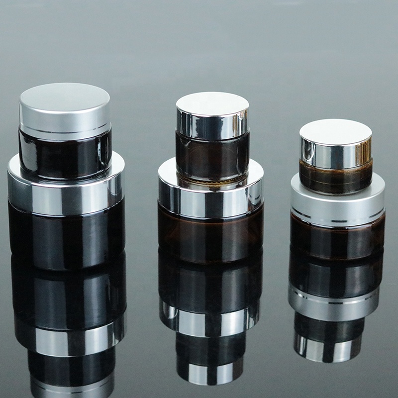 Wholesale low MOQ dark glass jar 50 ml amber cosmetic cream container 50ml (GJM11)