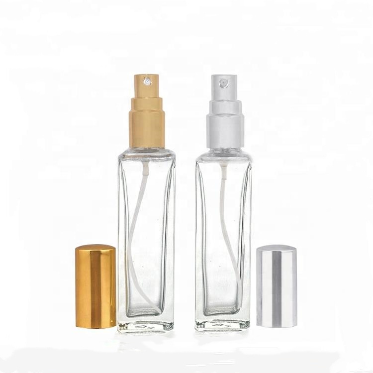 Wholesale luxury 15ml clear perfume glass bottle empty square shaped crystal spray perfume bottle with gold mist sprayer pump